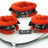 Оковы и ошейник из кожи с красным мехом "BDSM Light"