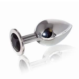 Большая серебряная анальная пробка из стали, черная